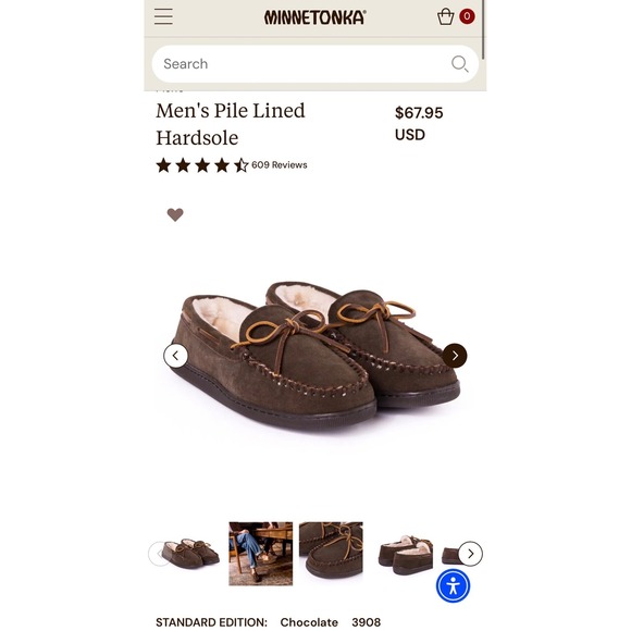 Minnetonka Mens Pile Lined Hardsole Moccasin Slipper Chocolate Brown 3908 Sz 10M - Picture 4 of 12